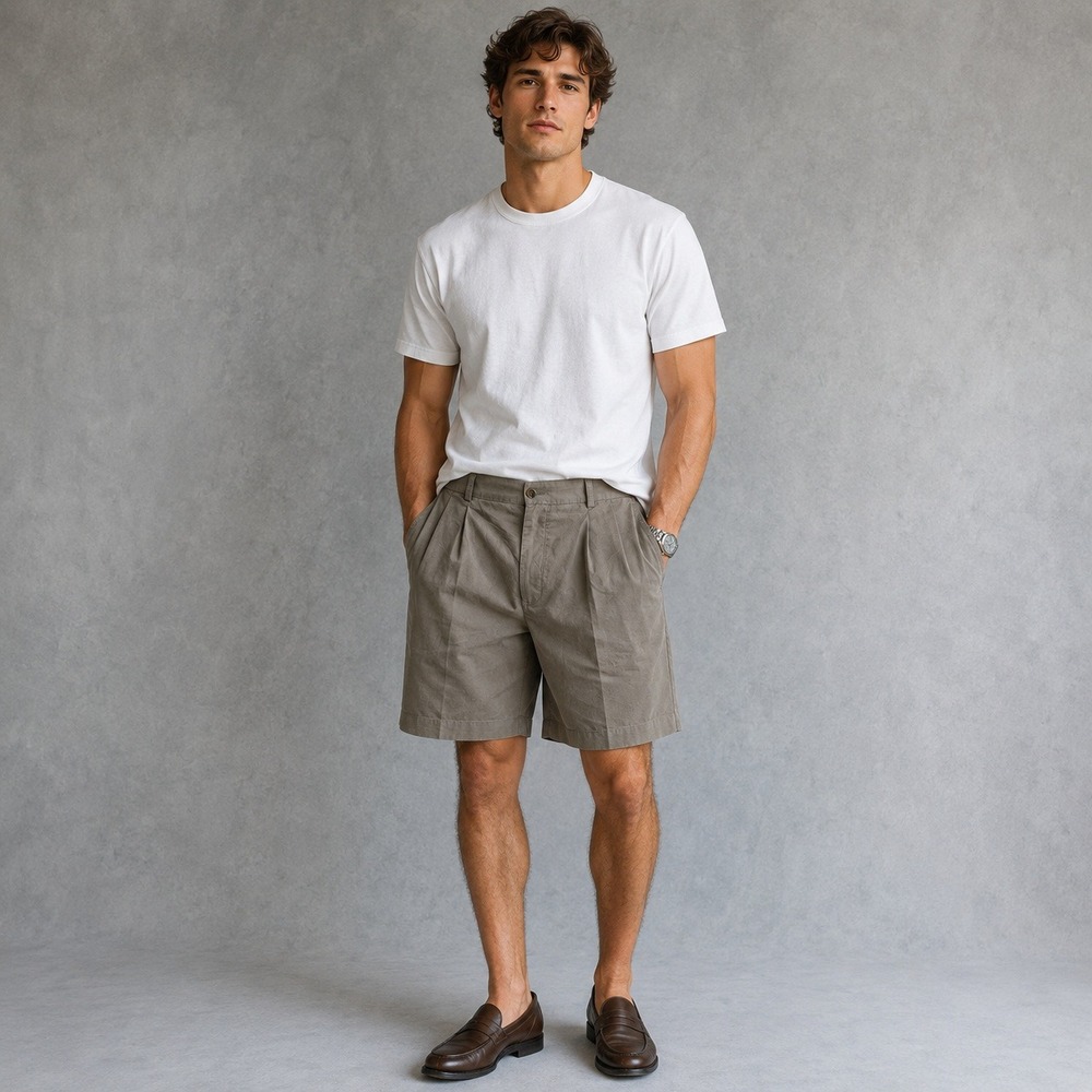 Perry Ellis Mens Pleated Front Shorts Taupe Olive 40 Golf Rayon Blend Preppy